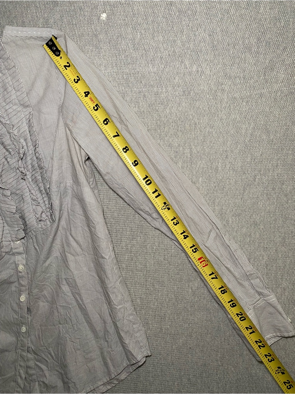 J Crew Pinstripe Cotton Ruffle Front Tuxedo Blouse Button Down Shirt Size 0 - Picture 5 of 6
